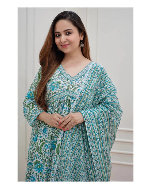 Block Printed Kurta and Pant Set with Dupatta