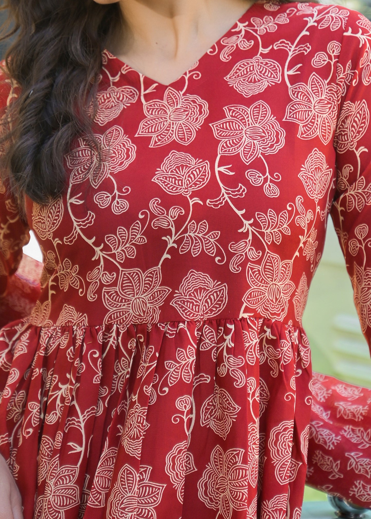 Women Viscose Red Anarkali Kurta And Pant Set With Dupatta
