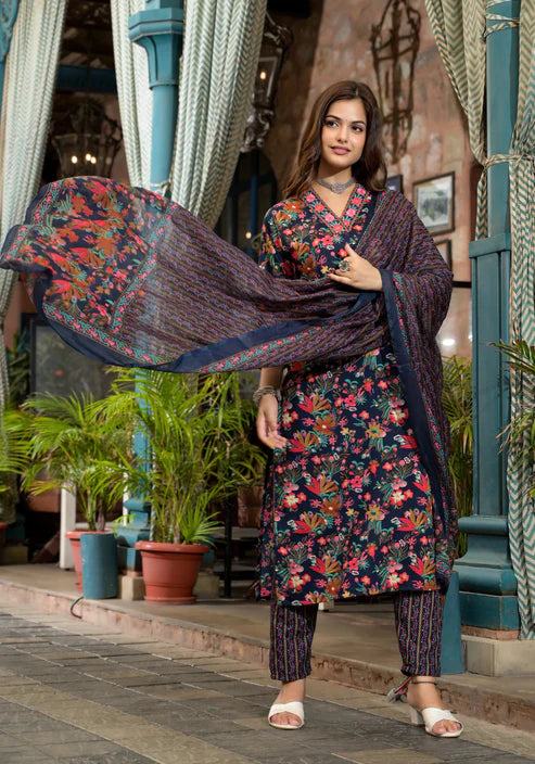 Embroidery Straight Kurta and Pant set with Dupatta
