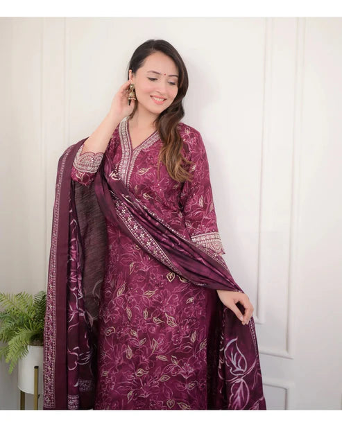 Embroidery Straight Kurta and Pant set with Dupatta