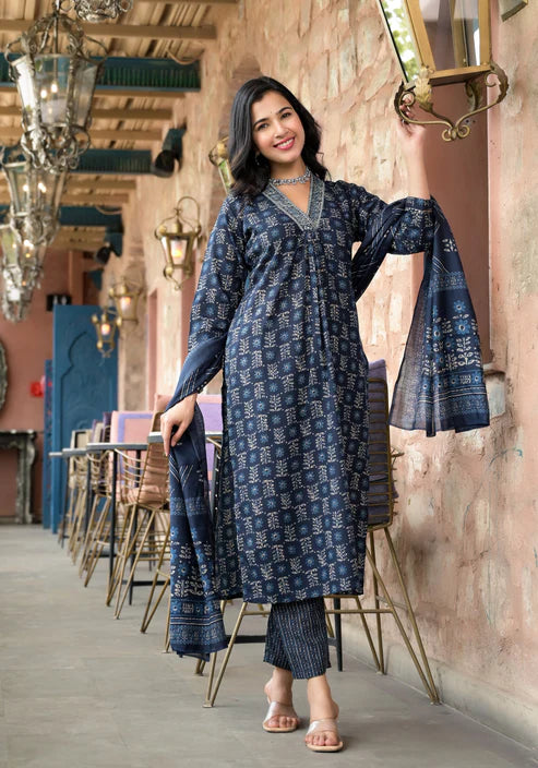 Embroidery Straight Kurta and Pant set with Dupatta