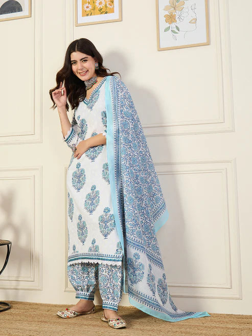Printed Straight Kurta and Pant Set With Dupatta
