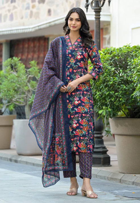 Embroidery Straight Kurta and Pant set with Dupatta