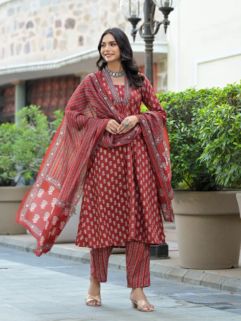 Embroidery Straight Kurta and Pant set with Dupatta