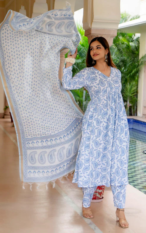 Block Printed Kurta and Pant Set With Dupatta