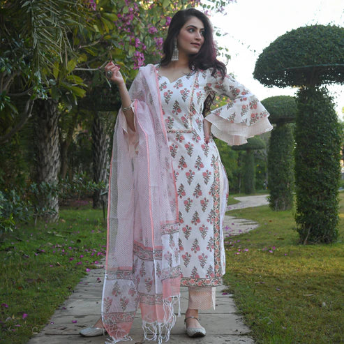 Block Printed Kurta and Pant Set With Dupatta