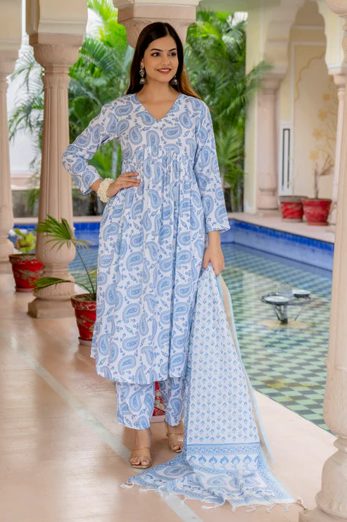 Block Printed Kurta and Pant Set With Dupatta