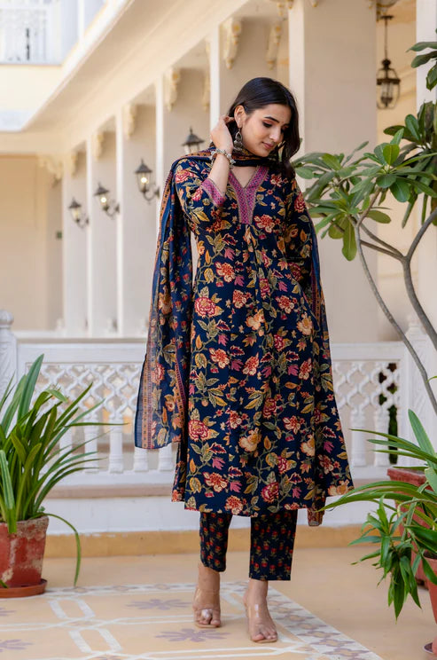 Printed A-Line Kurta and Pant set with Dupatta
