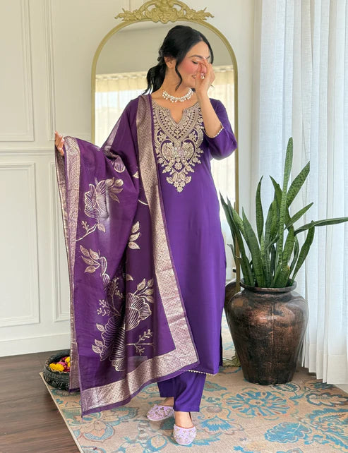 Embroidered Kurta Set for Women – Festive Wear with Dupatta