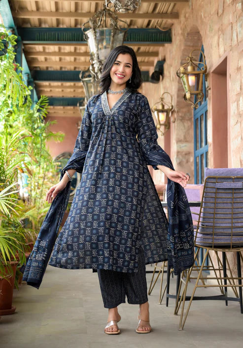 Embroidery Straight Kurta and Pant set with Dupatta