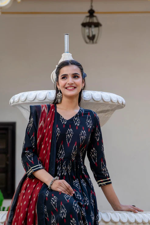 Printed Anarkali Kurta and Pant set with Dupatta