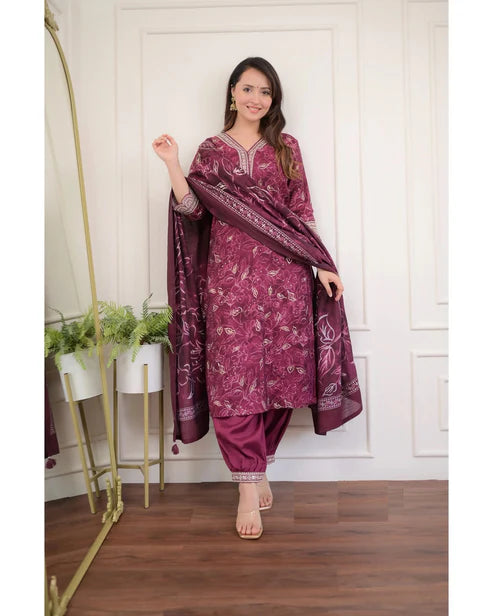 Embroidery Straight Kurta and Pant set with Dupatta