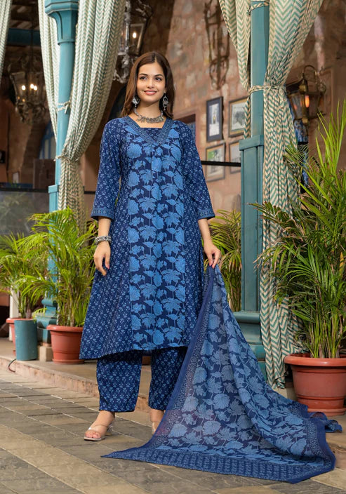 Embroidery Straight Kurta and Pant set with Dupatta