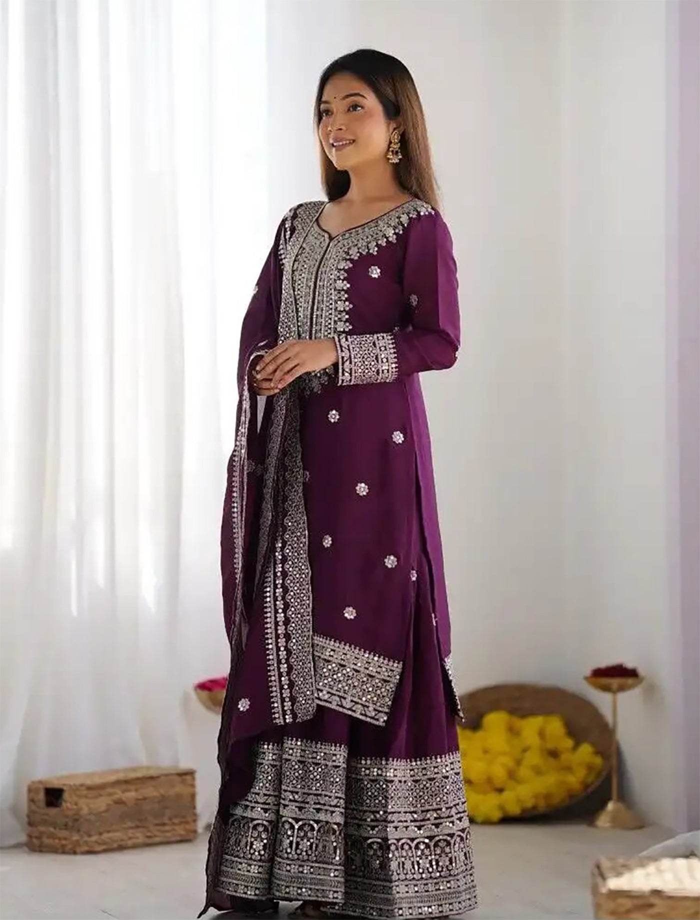 Women Silk Kurta Pant Dupatta Set