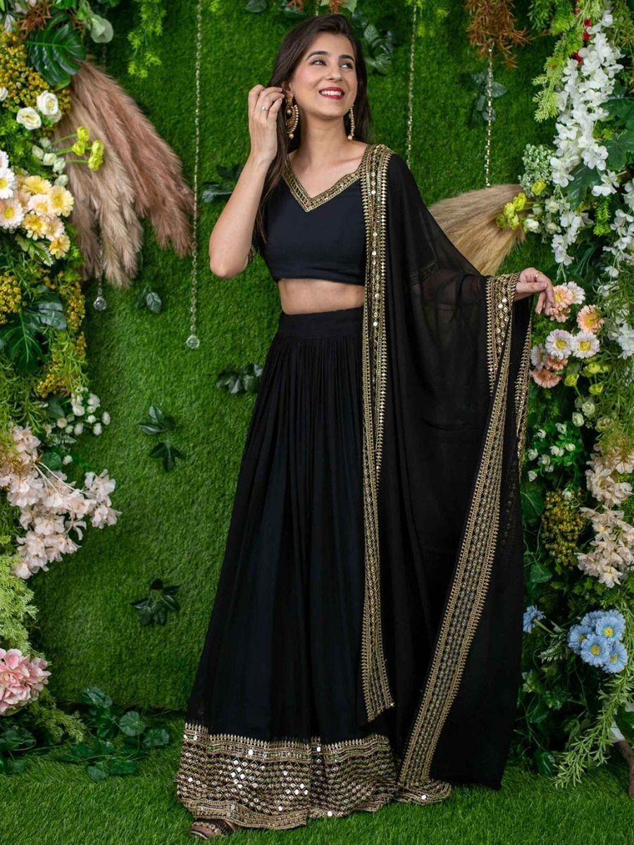 Embroidered Semi Stitched Lehenga Choli Dupatta Set