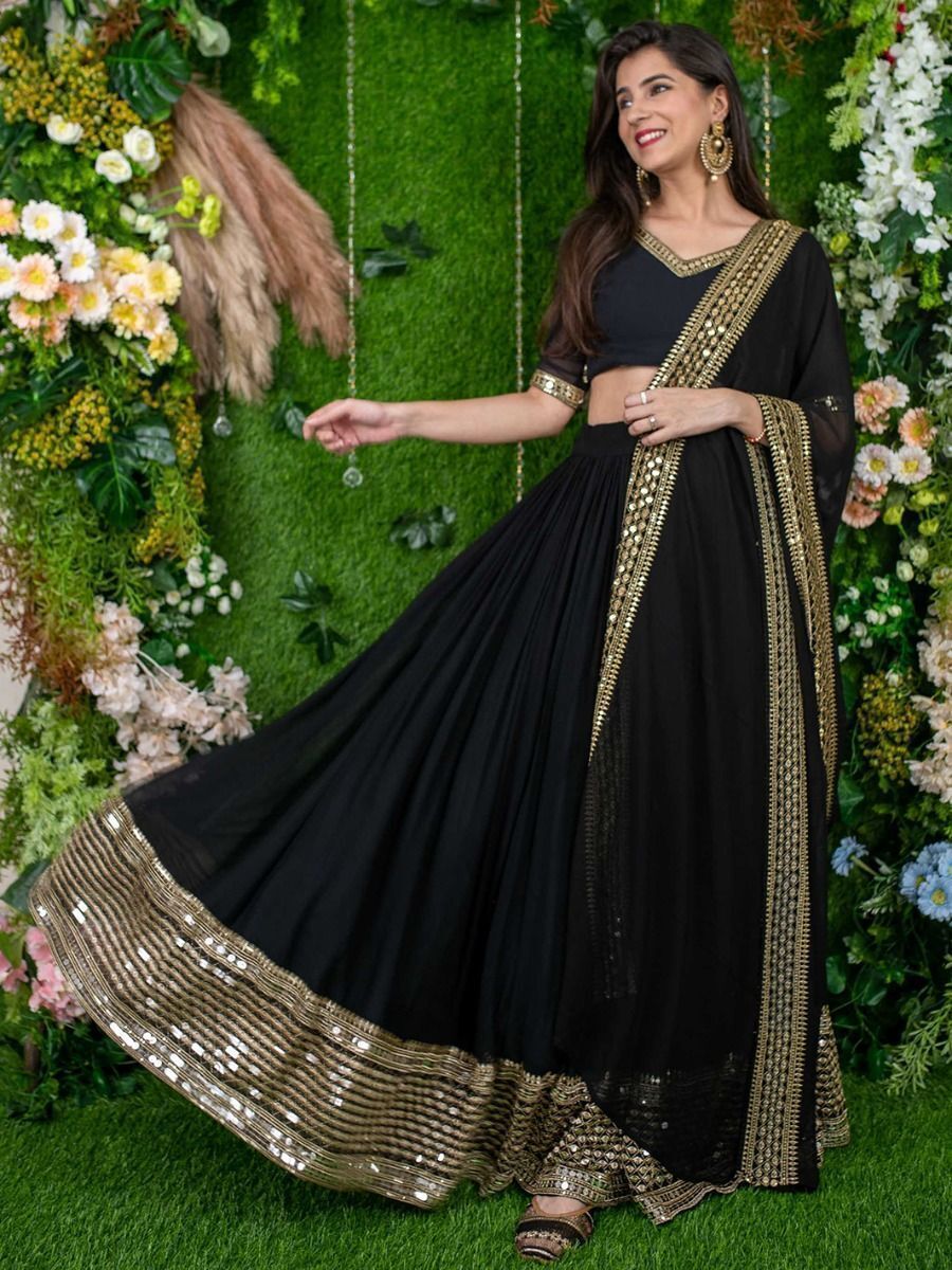 Embroidered Semi Stitched Lehenga Choli Dupatta Set