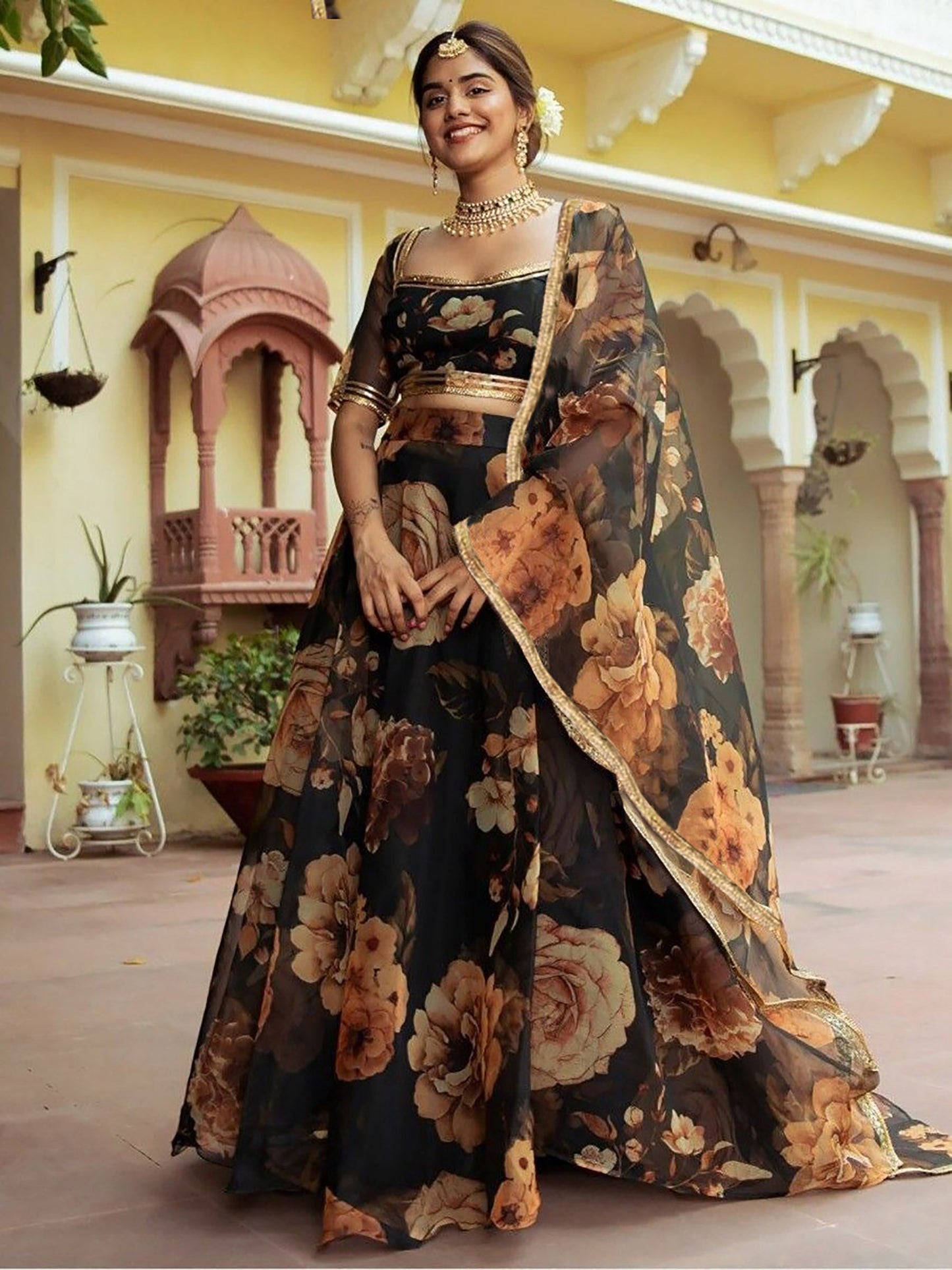 Printed Semi Stitched Lehenga Choli Dupatta Set