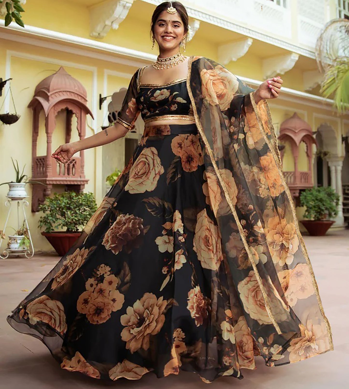 Printed Semi Stitched Lehenga Choli Dupatta Set