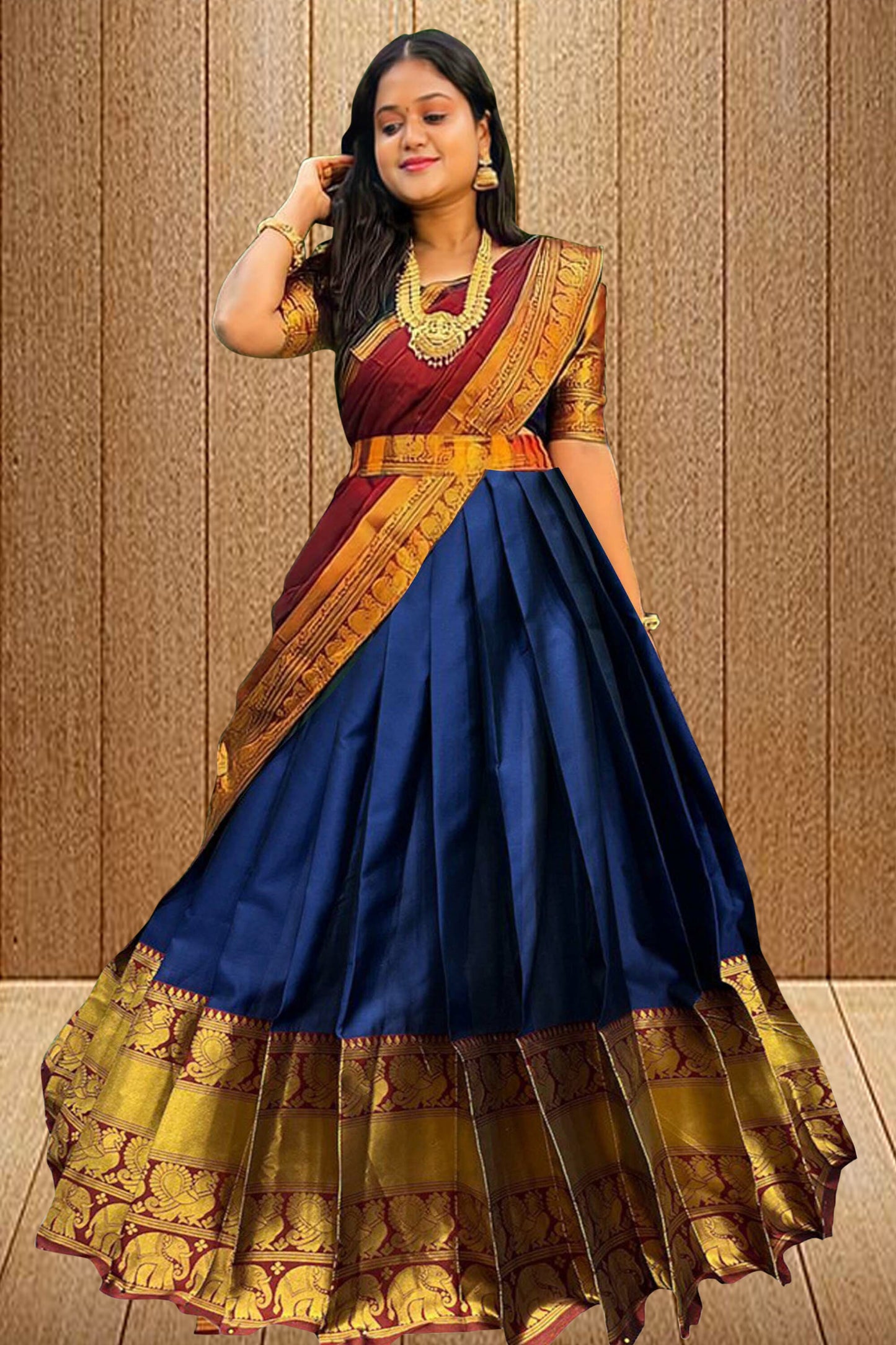 Women Woven Design Jacquard Un-Stitched Lehenga Choli Dupatta Set
