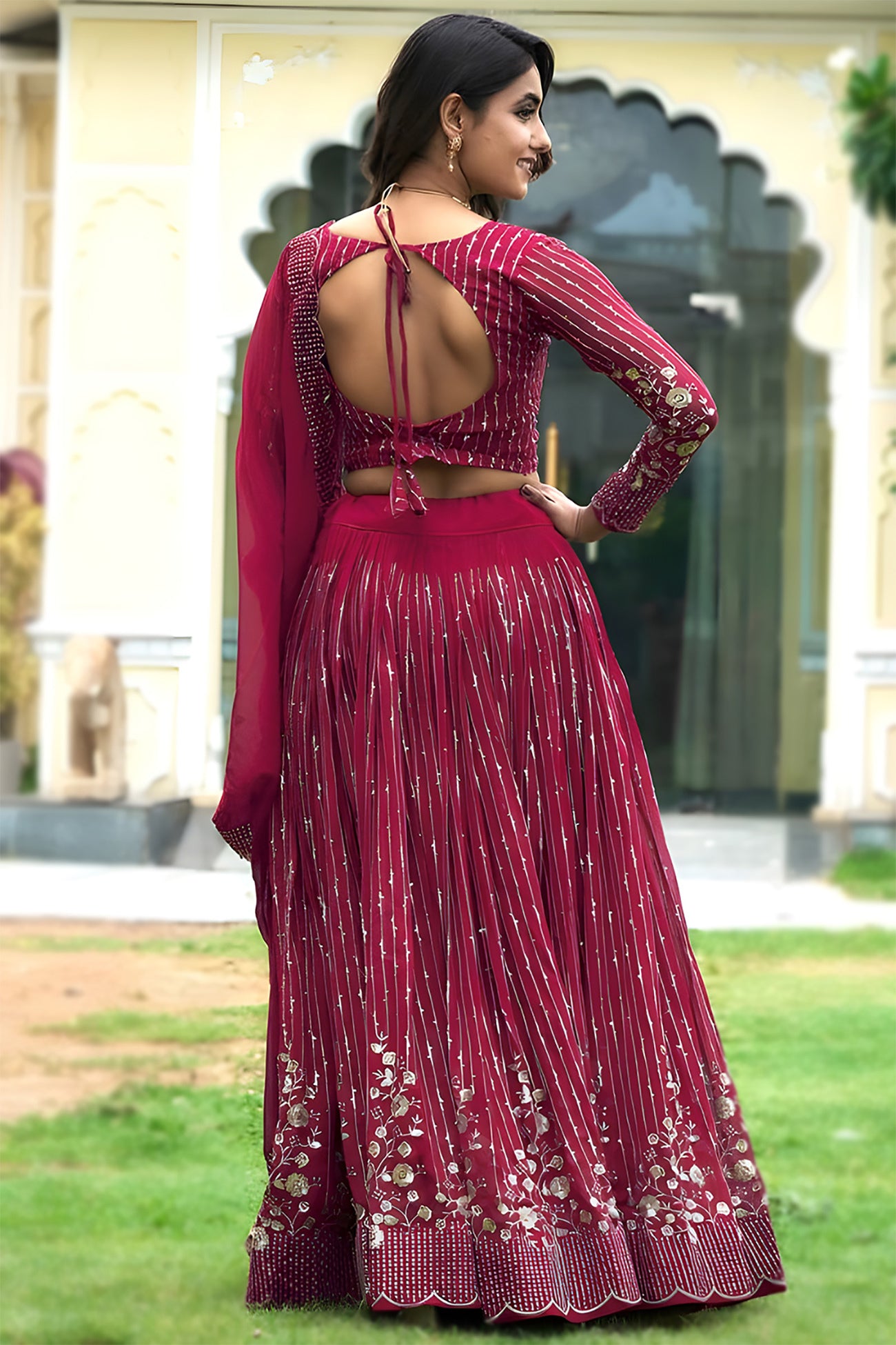Embellished Semi Stitched Lehenga Choli (Pink)
