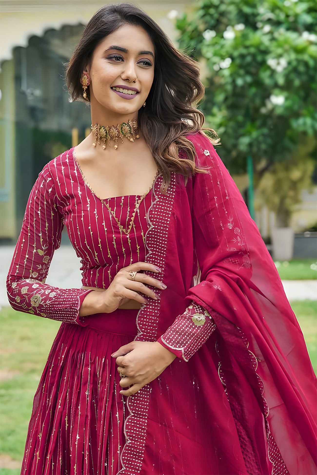 Embellished Semi Stitched Lehenga Choli (Pink)