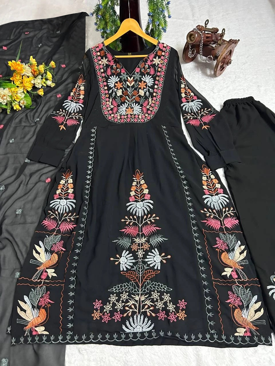 Women Georgette Kurta Palazzo Dupatta Set