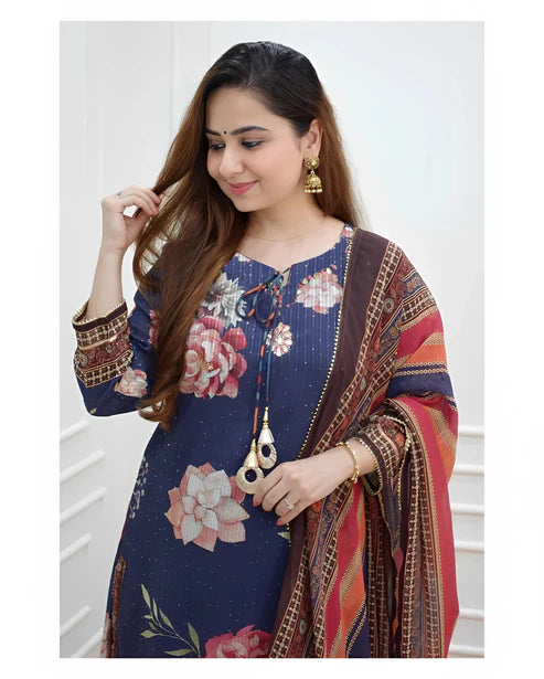 Printed and Embroidered Kurta and Sharara Set with Dupatta