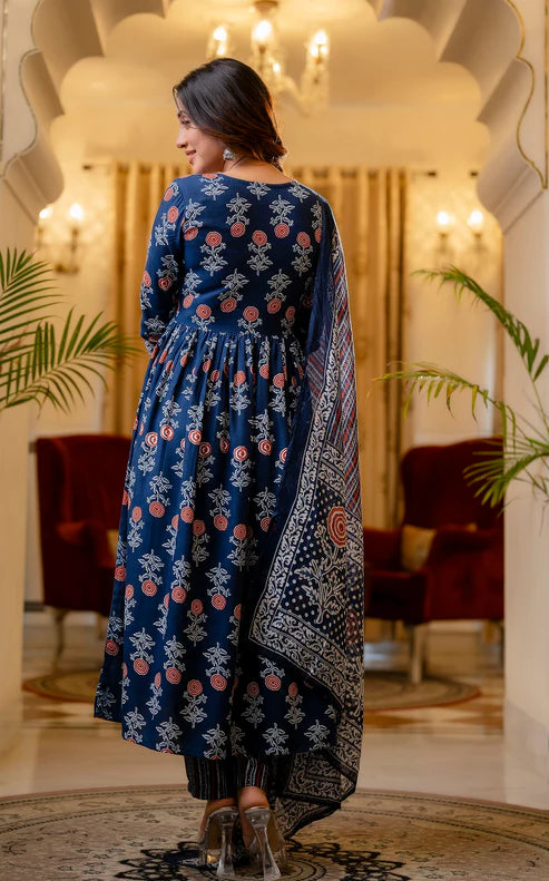 Printed Flared A-Line Kurta and Pant set with Dupatta