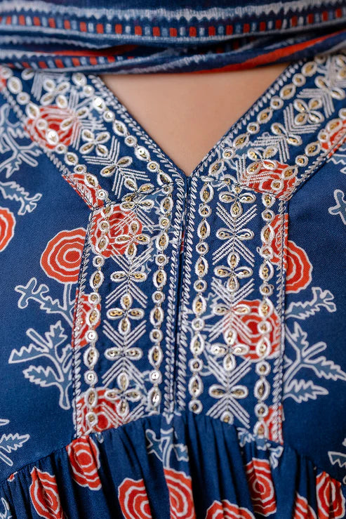Printed Flared A-Line Kurta and Pant set with Dupatta