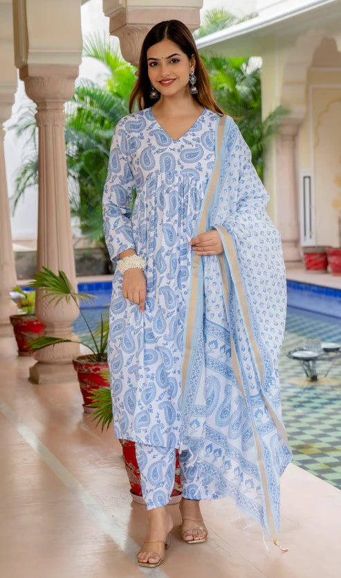 Block Printed Kurta and Pant Set With Dupatta