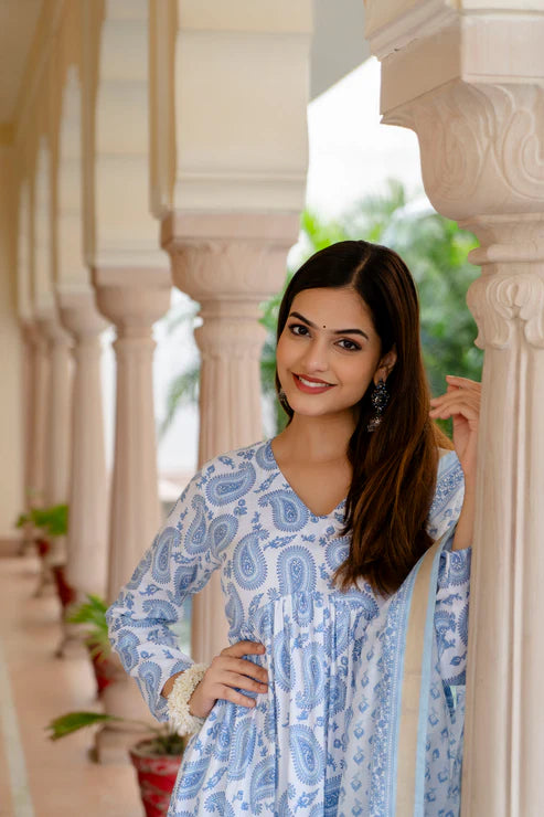 Block Printed Kurta and Pant Set With Dupatta