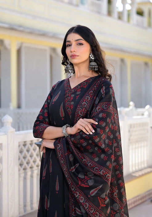 Women Printed Anarkali Kurta and Pant set With Dupatta