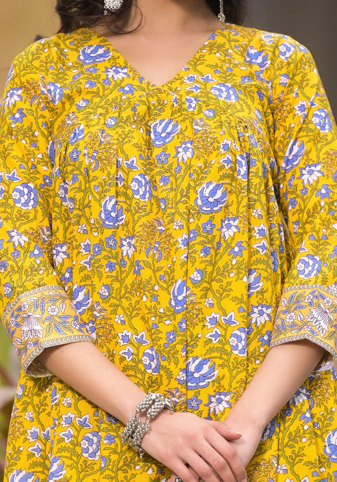 Floral Printed Flared A-Line Kurta and Pant set with Dupatta