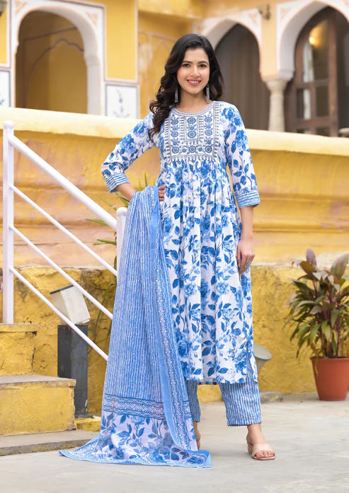 Embroidered Anarkali Kurta and Pant set with Dupatta