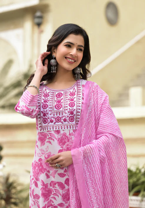 Embroidered Straight Kurta and Pant set with Dupatta