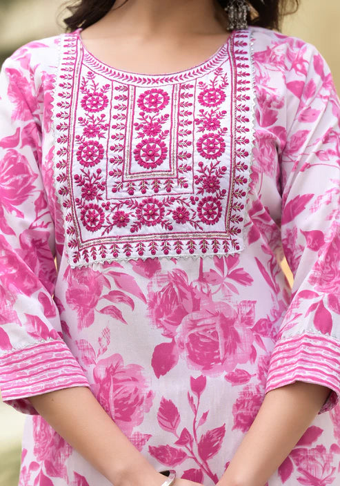 Embroidered Straight Kurta and Pant set with Dupatta
