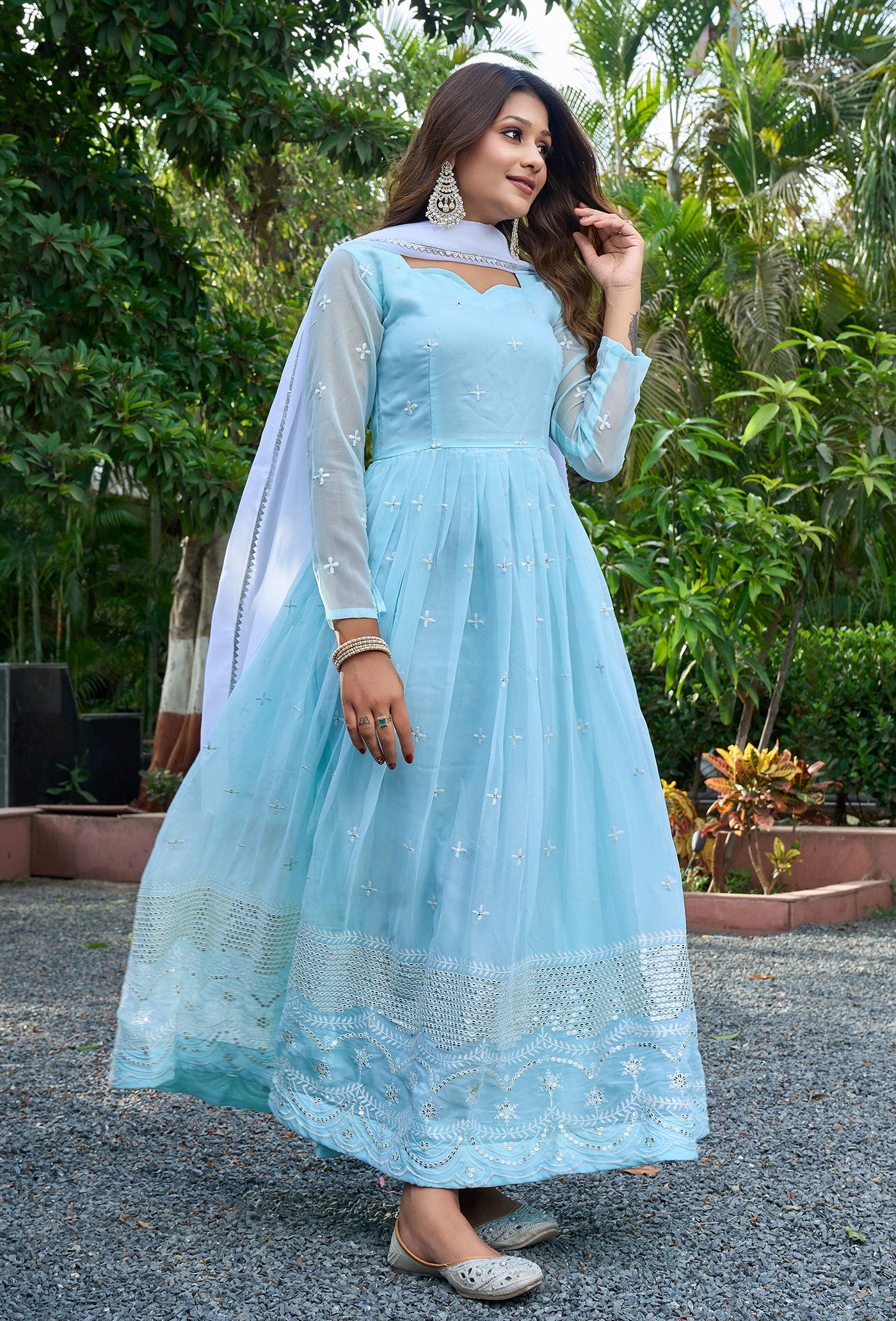 Embroidered Georgette Stitched Anarkali Gown With Dupatta