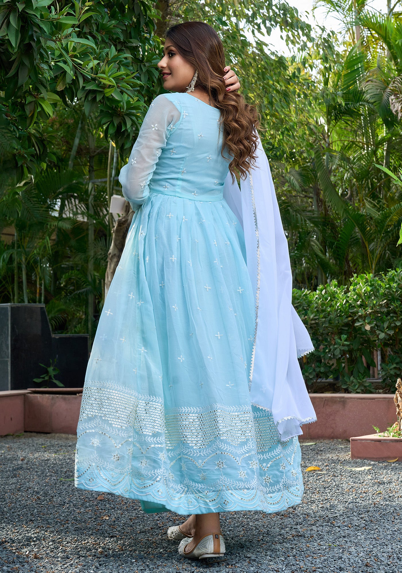 Embroidered Georgette Stitched Anarkali Gown With Dupatta