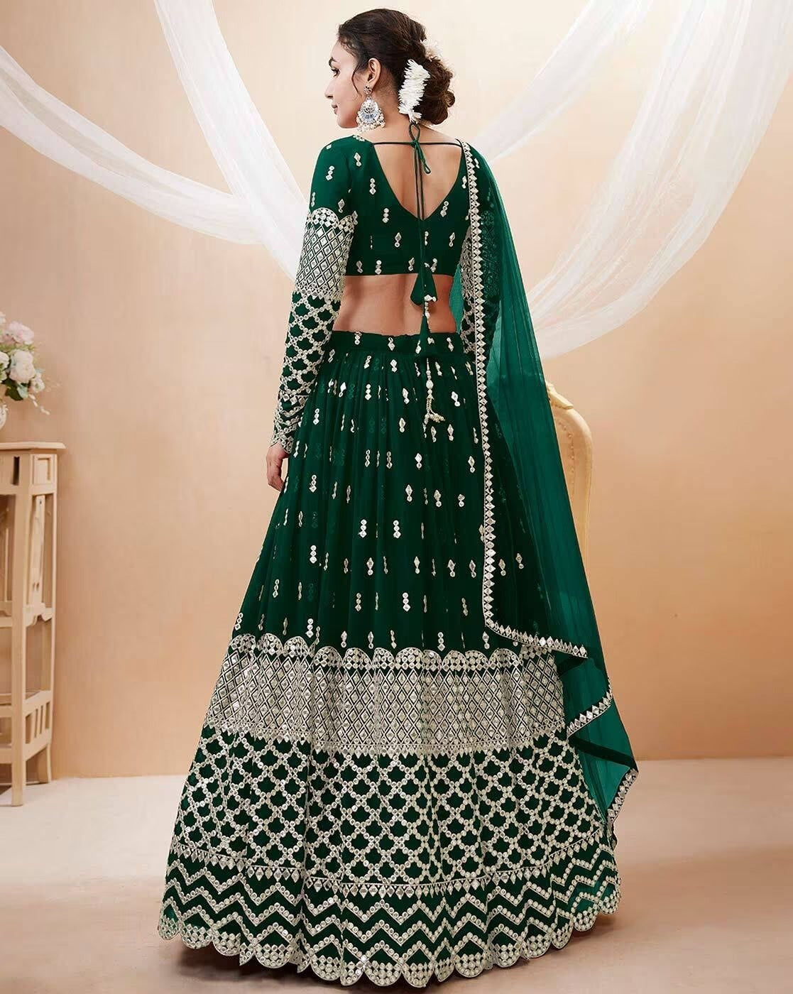 Embroidered Semi Stitched Lehenga Choli Dupatta Set