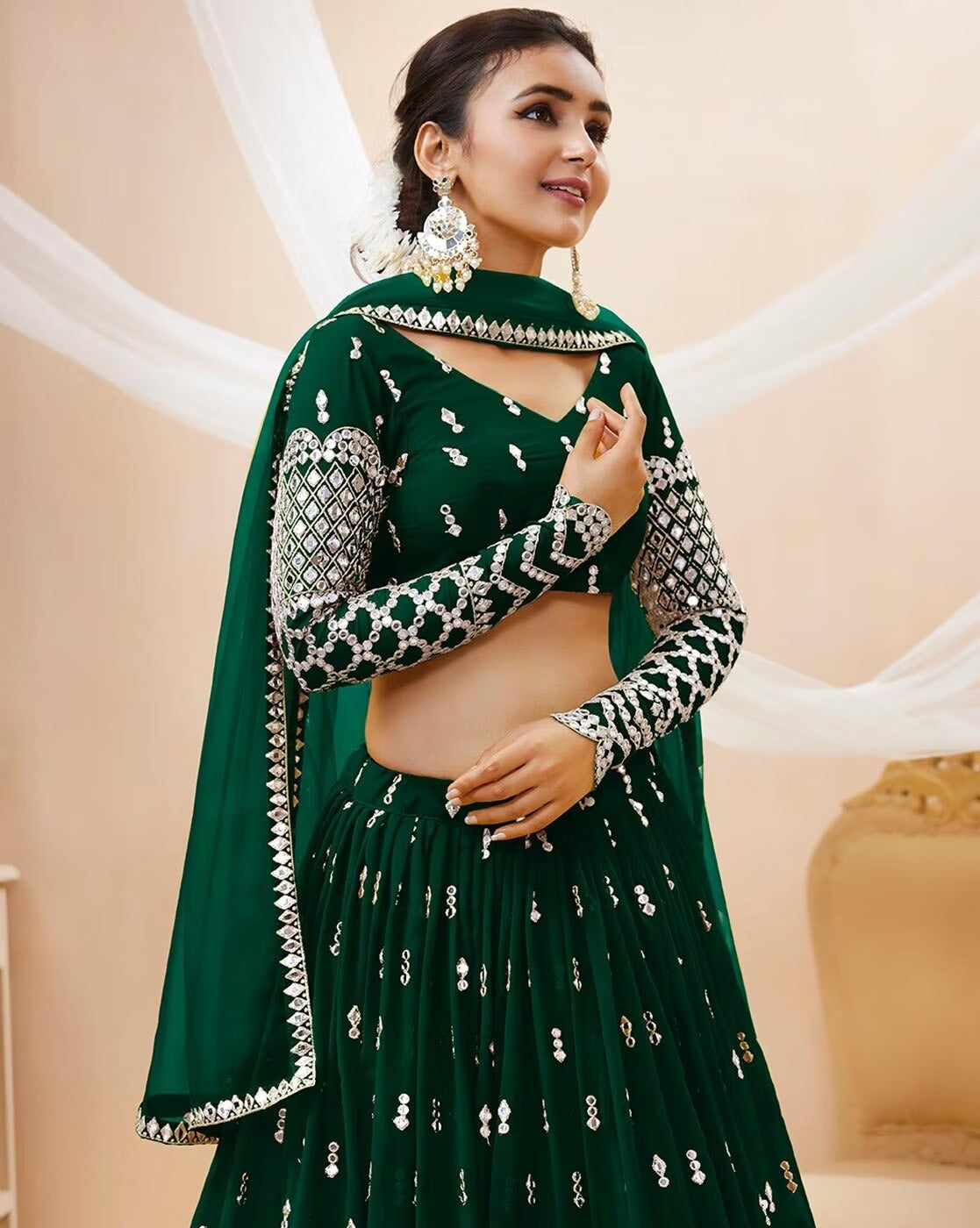 Embroidered Semi Stitched Lehenga Choli Dupatta Set
