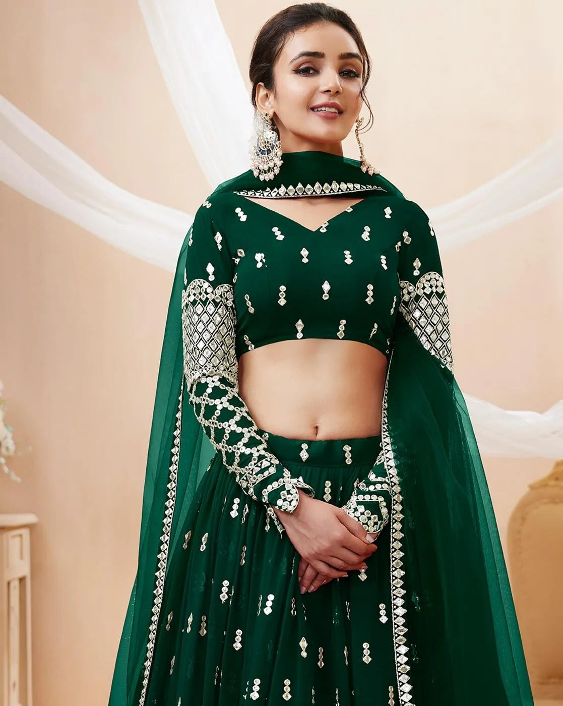 Embroidered Semi Stitched Lehenga Choli Dupatta Set