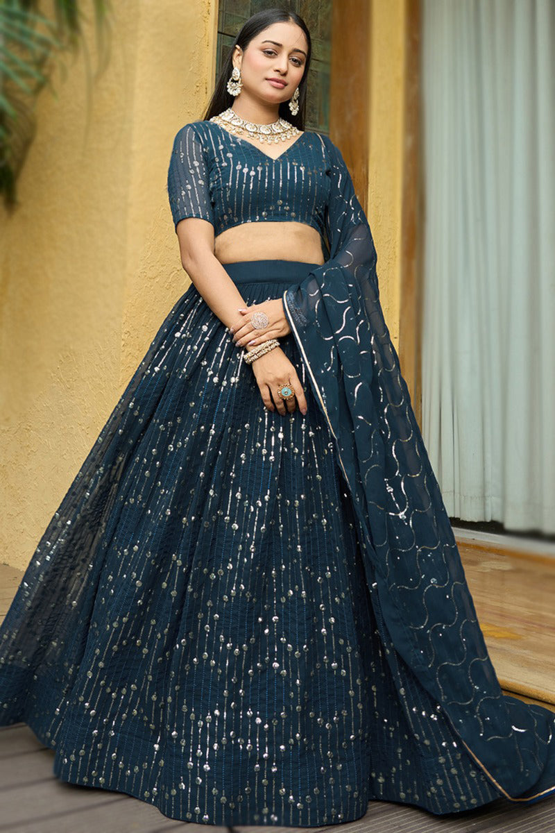 Embllished Semi Stitched Lehenga Choli (Cerulean)