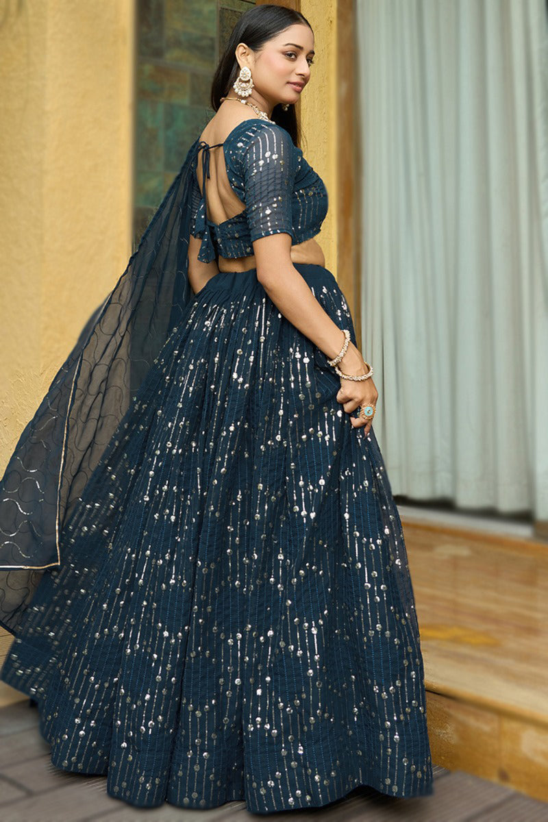 Embllished Semi Stitched Lehenga Choli (Cerulean)