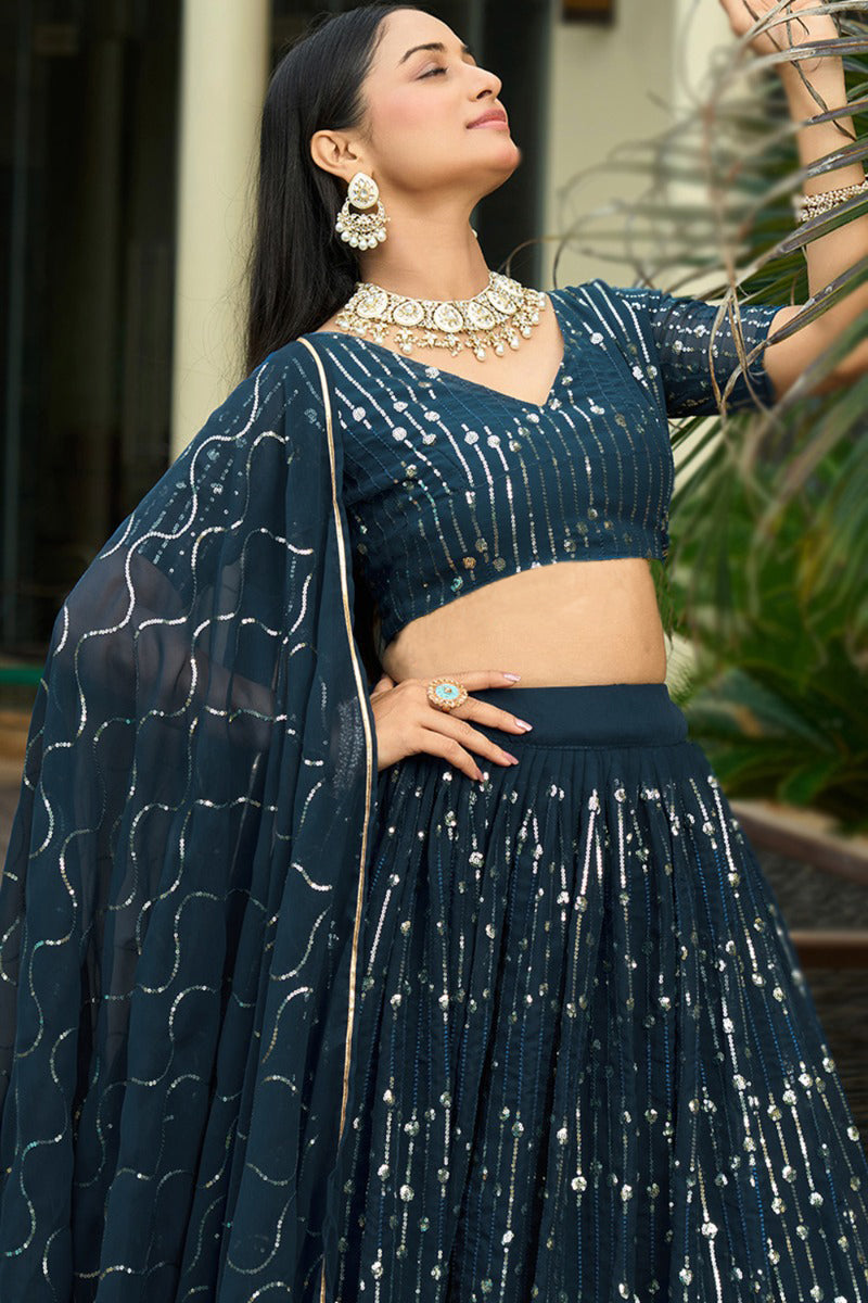 Embllished Semi Stitched Lehenga Choli (Cerulean)