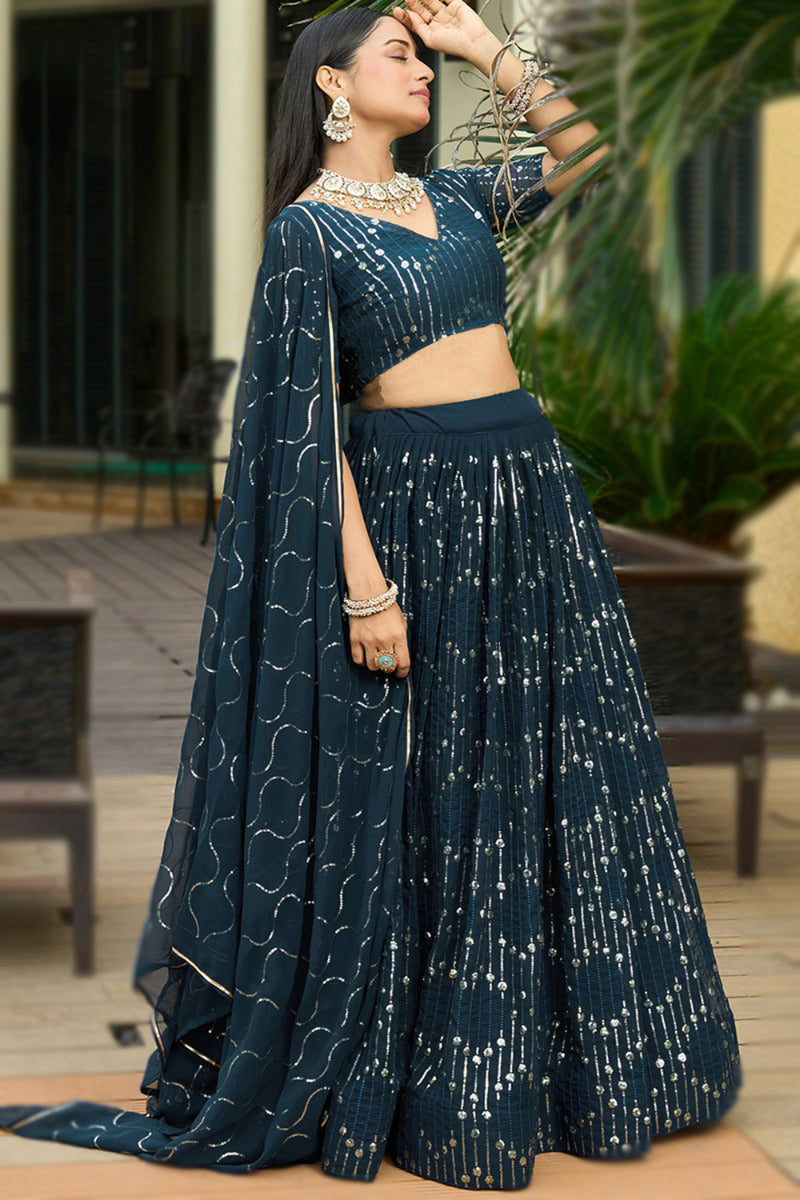 Embllished Semi Stitched Lehenga Choli (Cerulean)