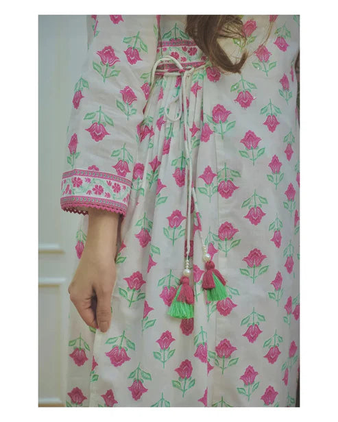 Block Printed A-Line Kurta and Pant Set with Dupatta
