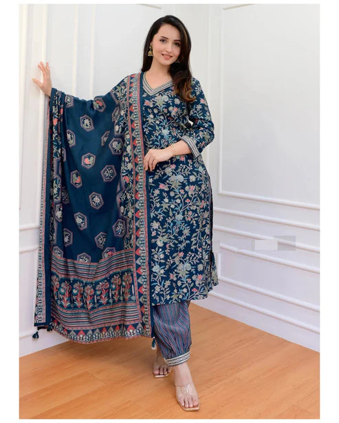 Printed Straight Kurta and Pant set with Dupatta