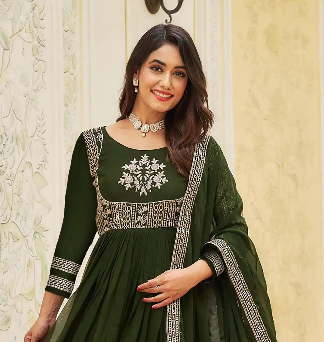 Embroidered Georgette Stitched Anarkali Gown
