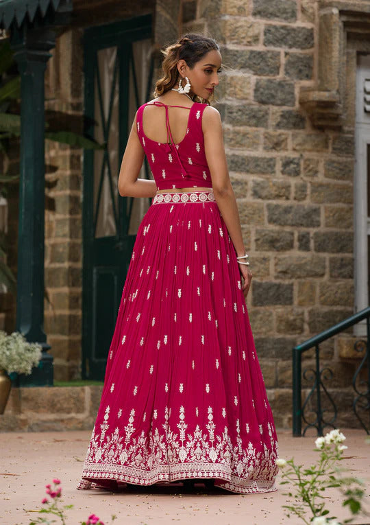 Embroidered Semi Stitched Lehenga Choli Dupatta Set
