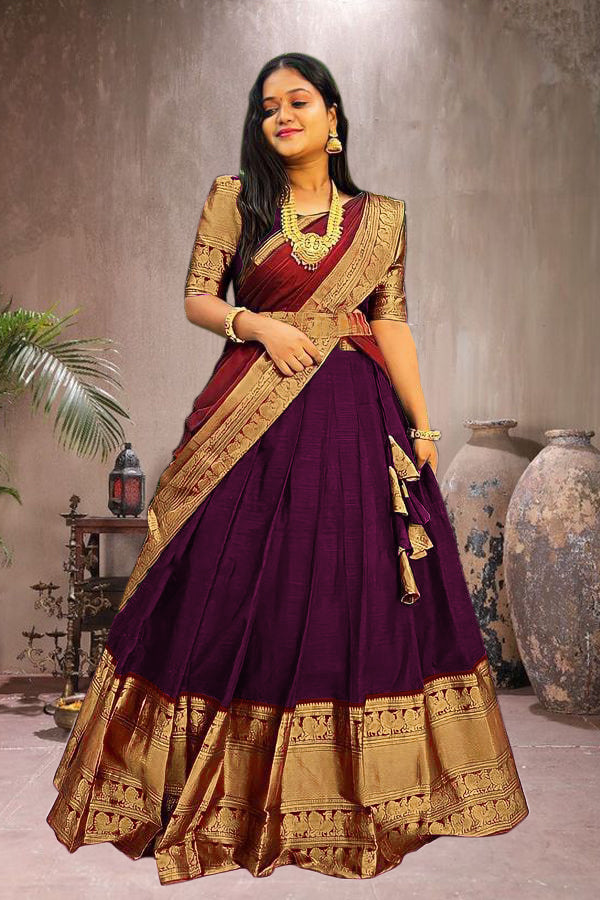 Women Woven Design Jacquard Un-Stitched Lehenga Choli Dupatta Set